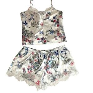 In Bloom by Jonquil Floral Butterfly Satin Cami Shorts Pajama Set White Small
